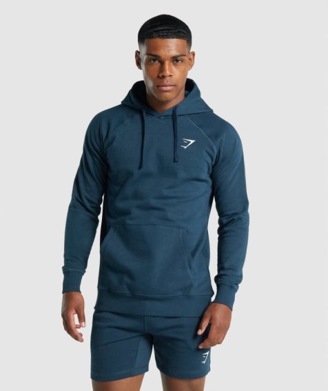 Men's Gymshark Crest Hoodie Navy | CA 50AD31